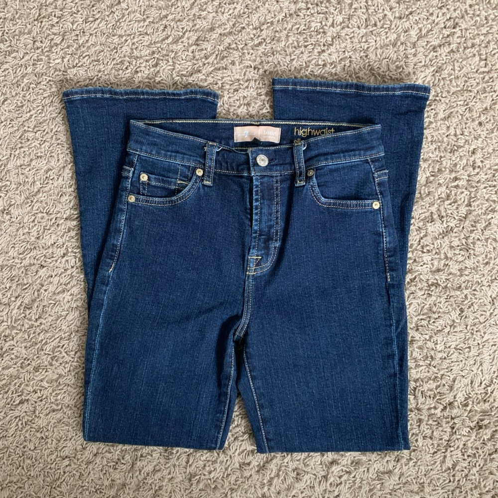 7FAM high waist slim kick bootcut size 25 dark wash denim blue jeans